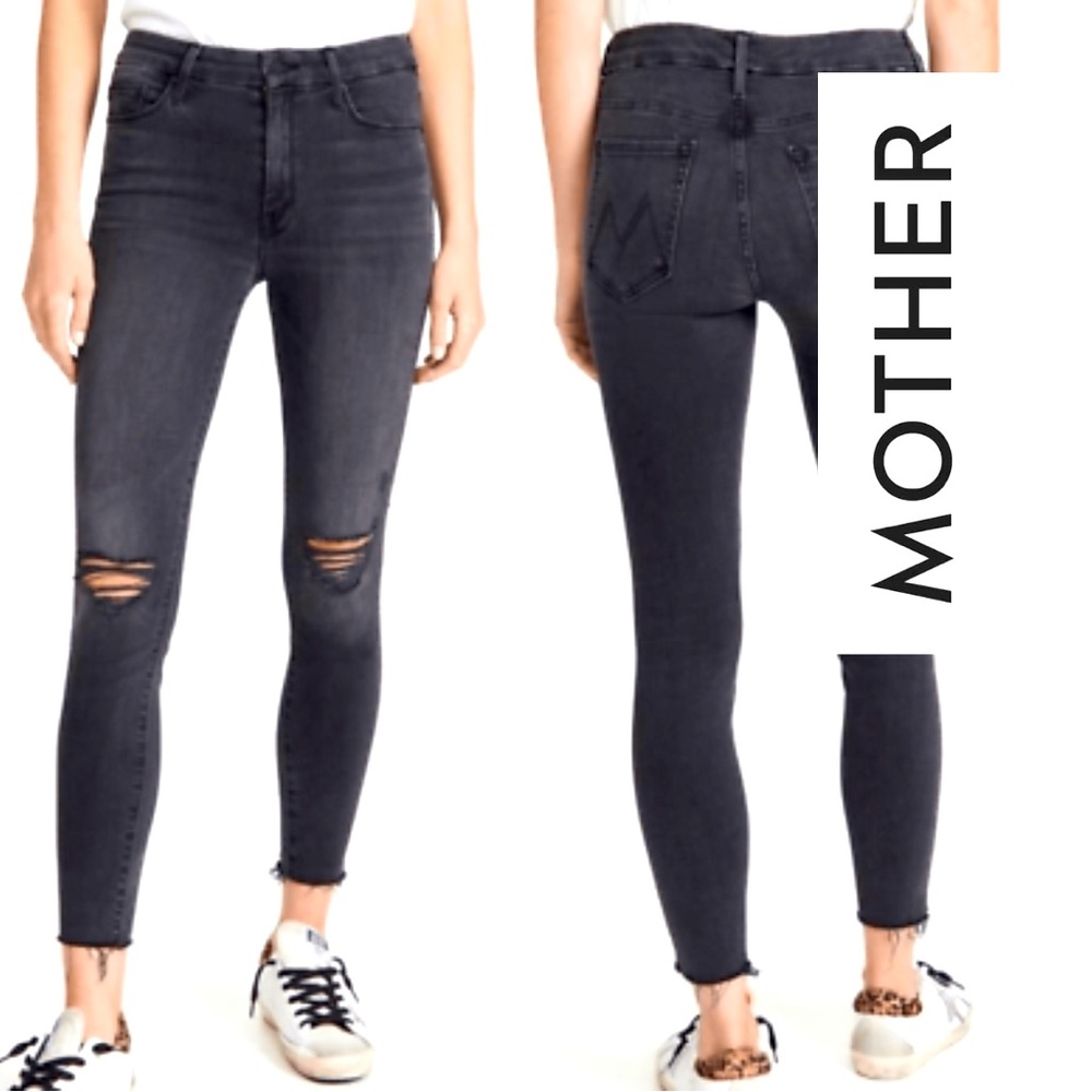 MOTHER Black “Looker Ankle Fray” Distressed Ankle-Length Jeans - Size 25